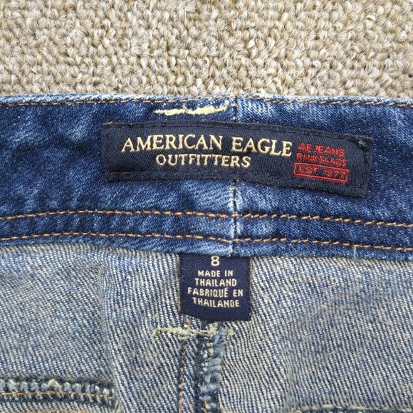✨ American Eagle Jean Skirt Womens 8 Blue Cotton Denim Stretch Button Pockets ✨ - Picture 3 of 8